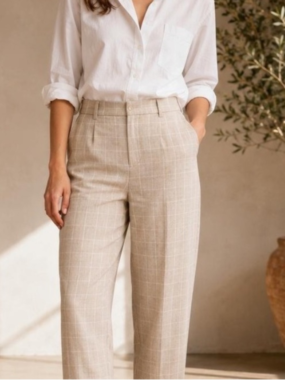 Madewell Tan Windowpane Plaid Chinos